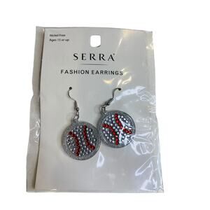 New Serra Earrings Fishhook Baseball Sparkly 2.5" Drop Nickel Free